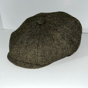 Men's Herringbone Wool Tweed Newsboy Cap Snap Brim Gatsby Hat Flat Cap M